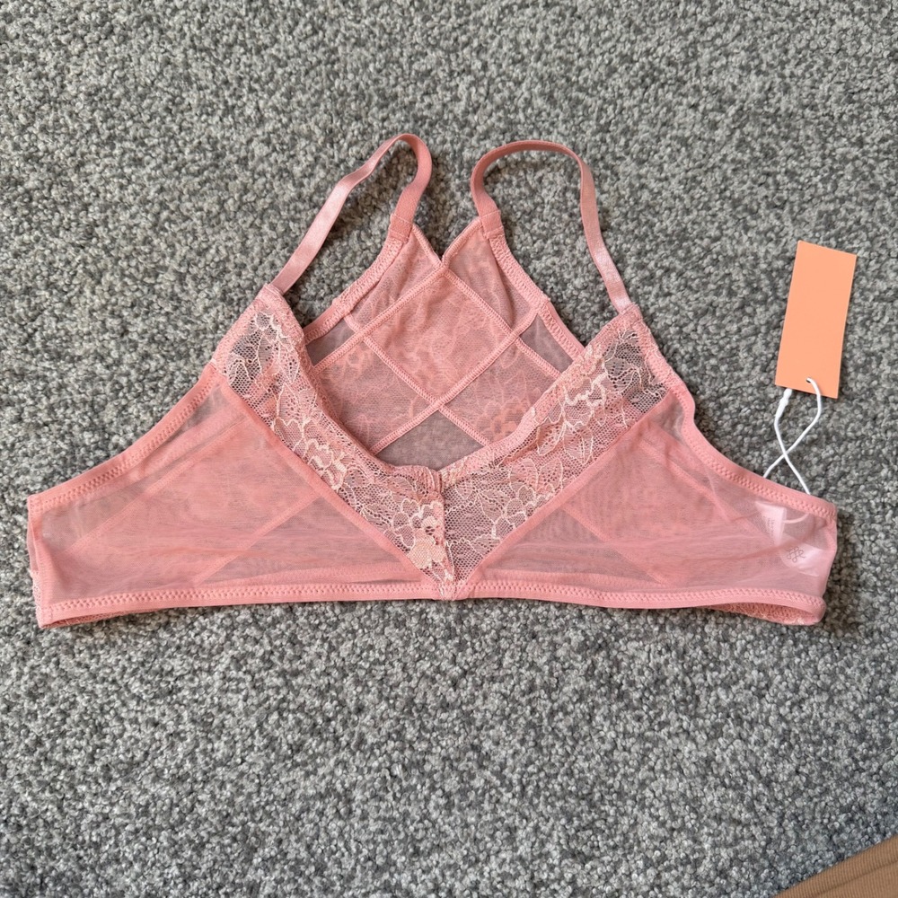 Mentionables Pink Lace Mesh High Neck Bralette PA014-PIN-L‎ Large NEW